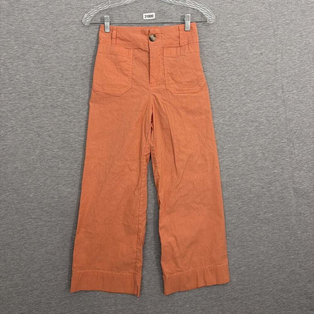 Maeve Womens 24P Orange Linen Blend The Colette Wide Leg Stretch Pant